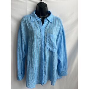 Zara Baby Blue Lagenlook Button Down Shirt Light Size S Striped Cute Beachy Boho